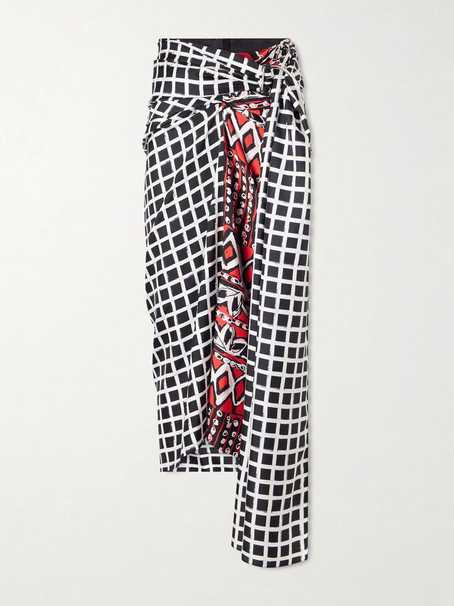 Asymmetric belted printed silk midi skirt by LANVIN