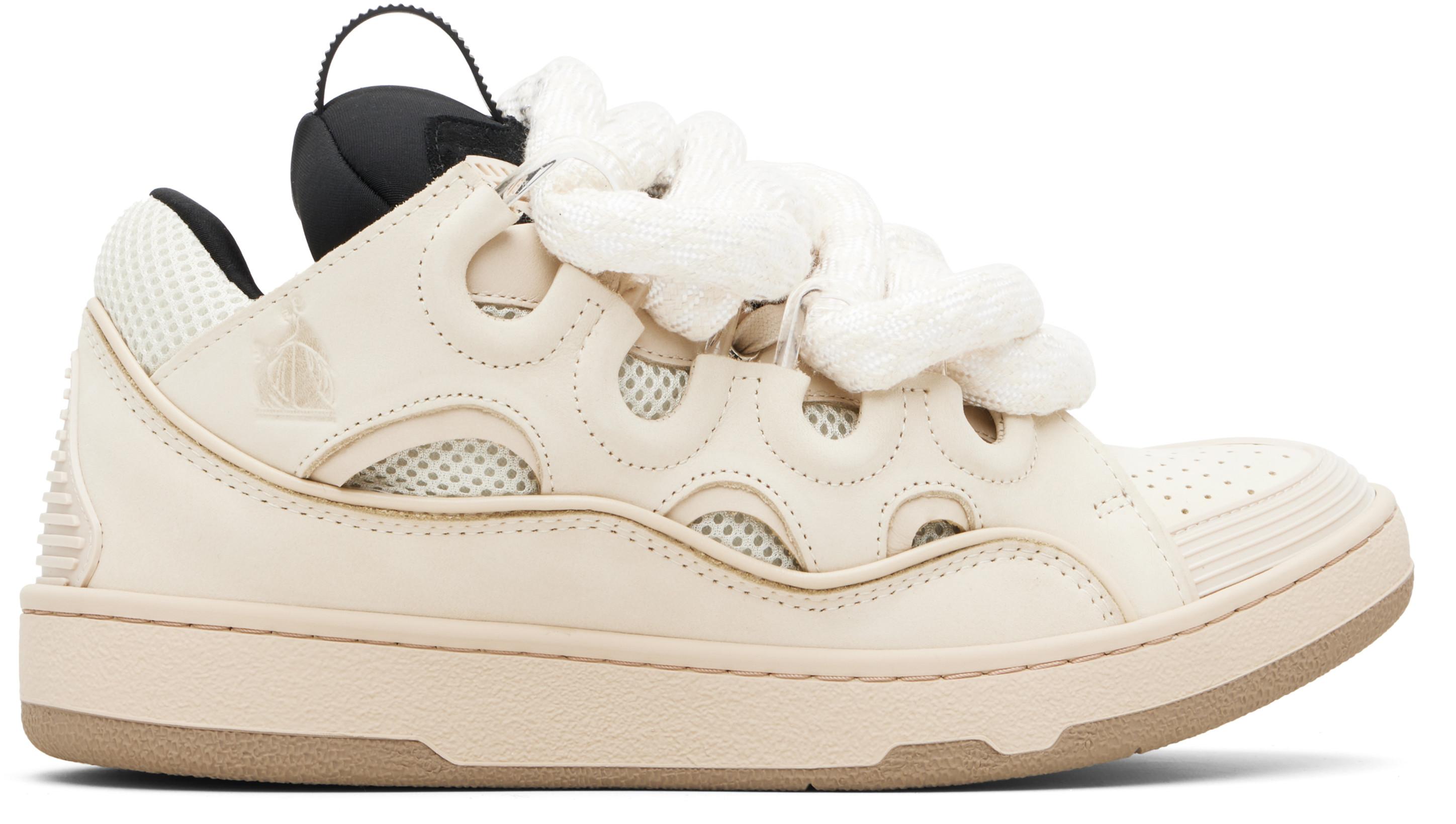 Beige Curb Leather With Snake Laces Sneakers by LANVIN