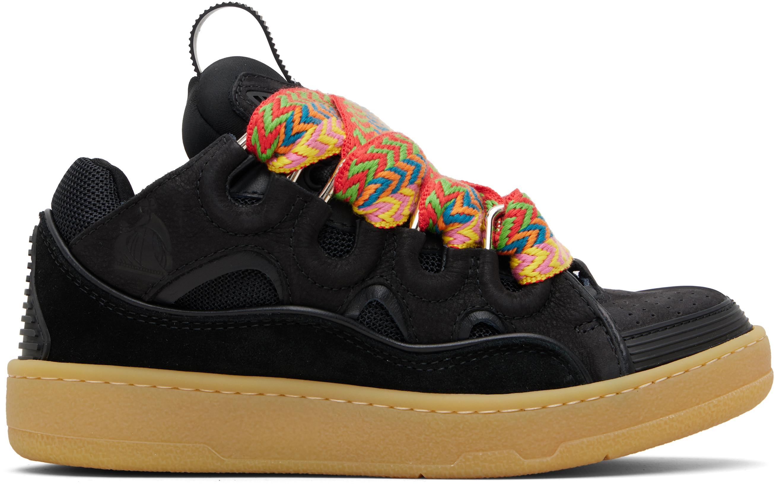 Black Leather Curb Sneakers by LANVIN