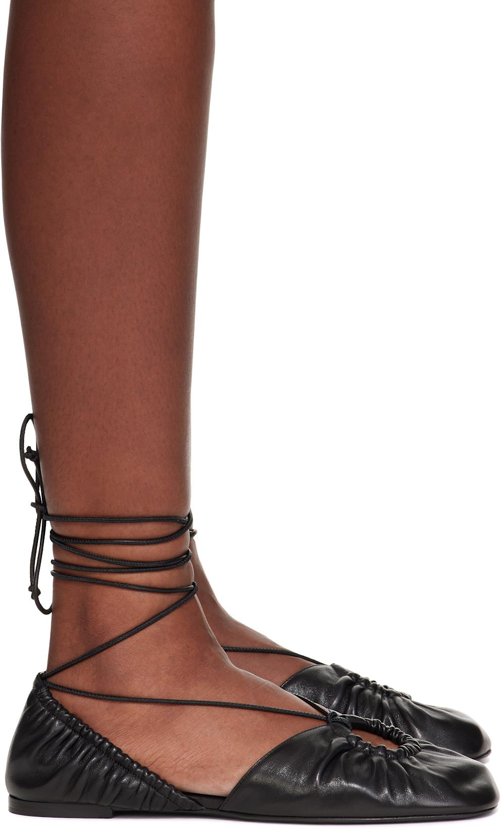 Black Mesure Lace-Up Leather Ballerina Flats by LANVIN