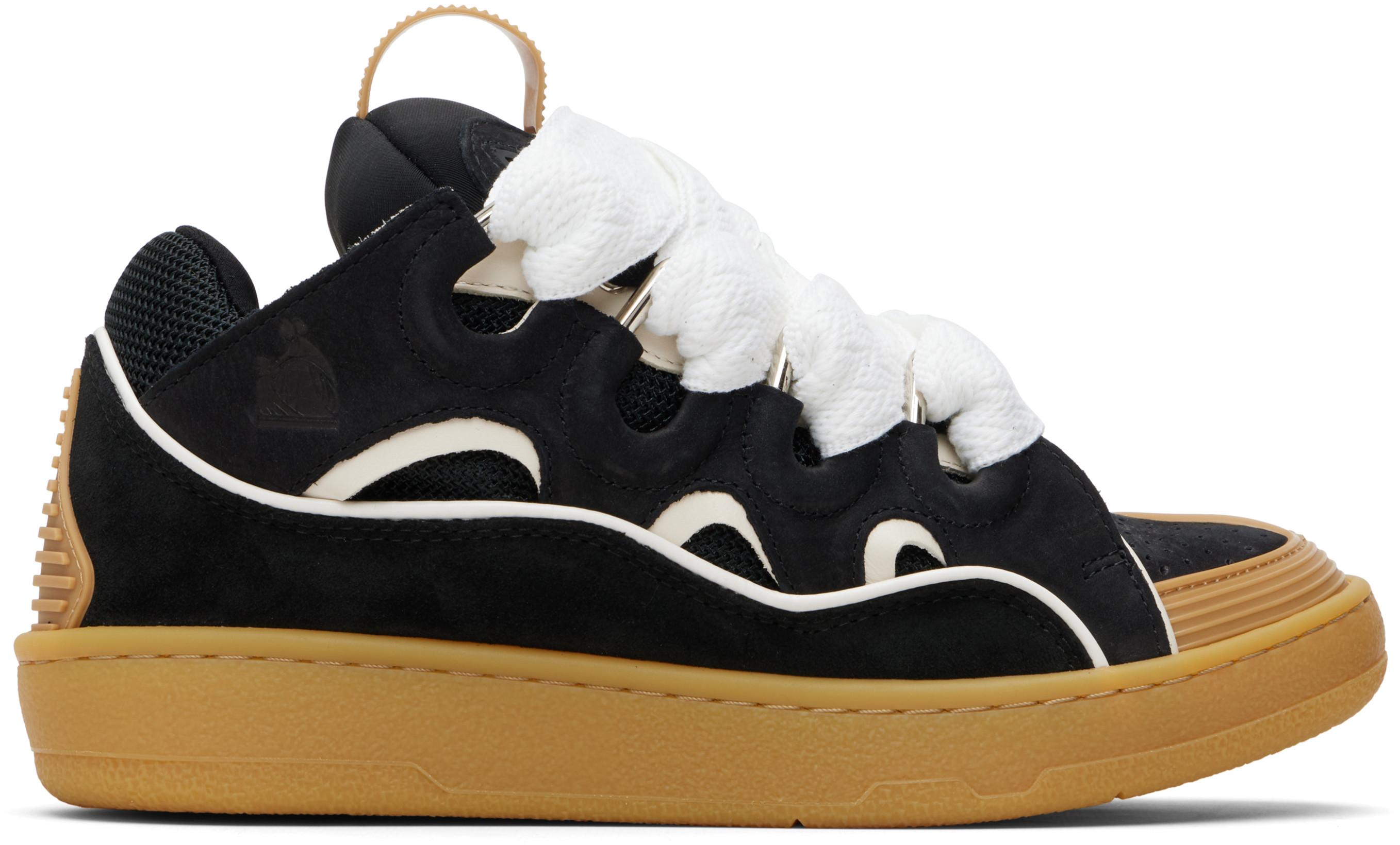 Black & Tan Curb Leather Sneakers by LANVIN