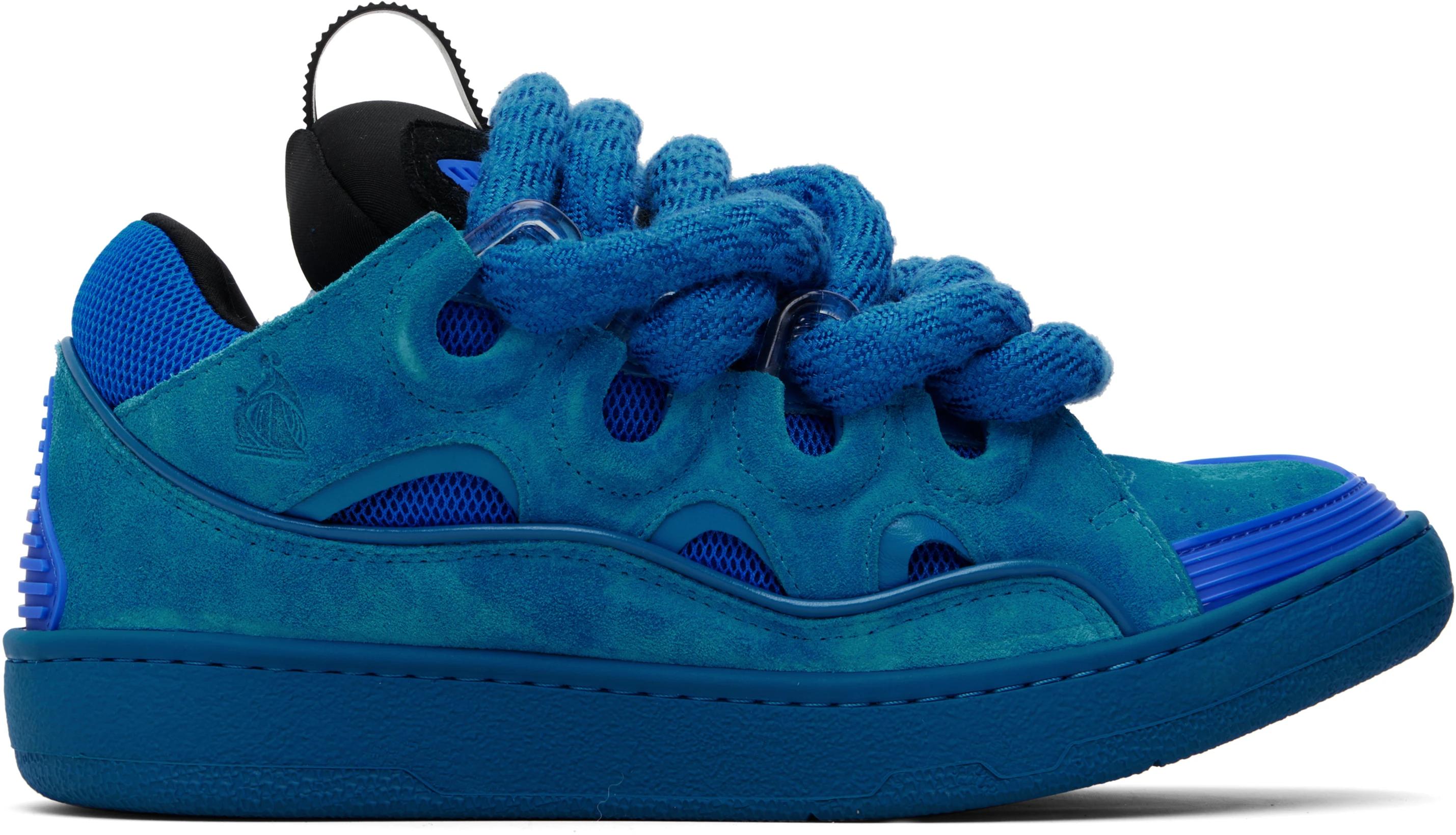 Blue Curb Leather With Snake Laces Sneakers by LANVIN