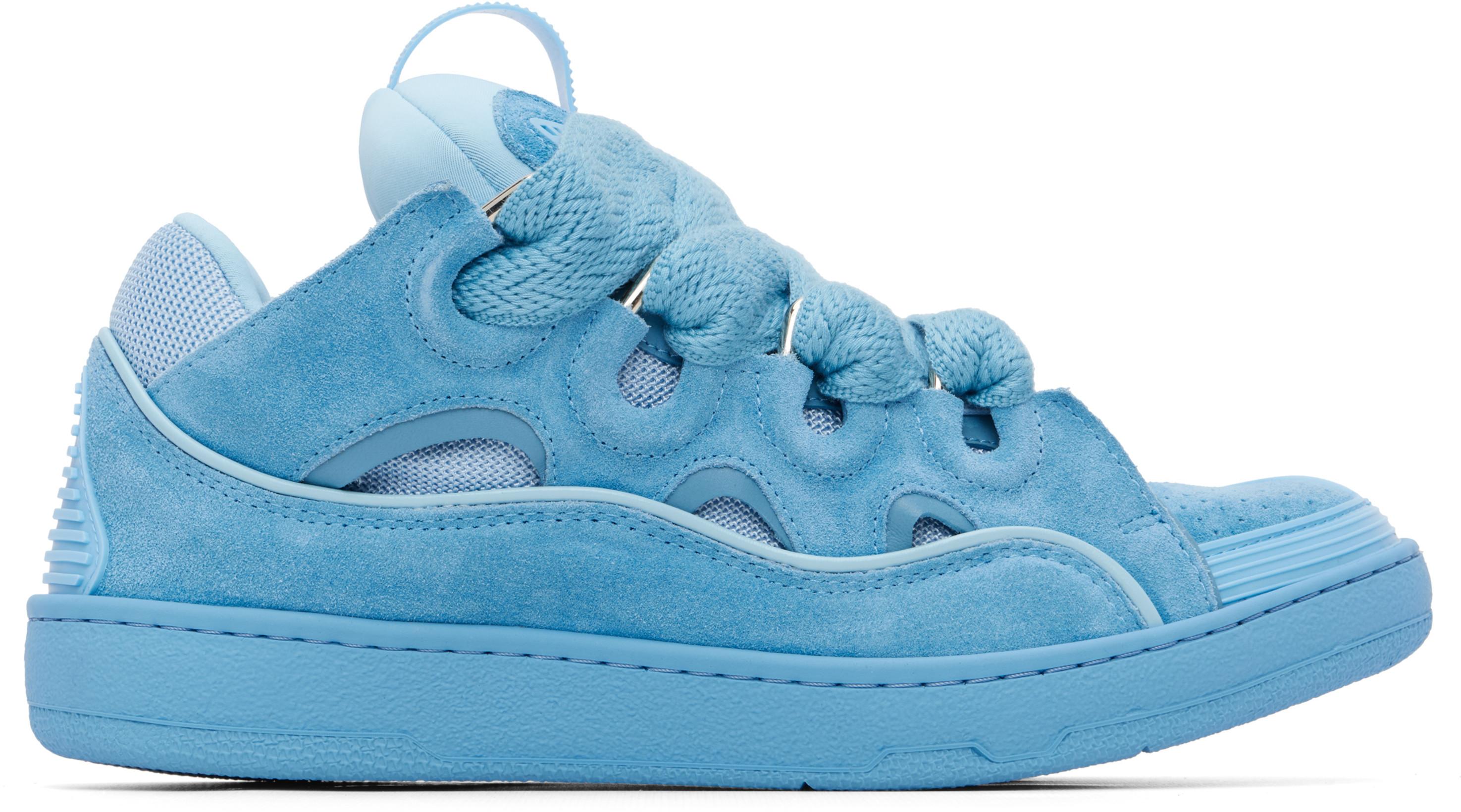 Blue Curb Monochrome Suede Sneakers by LANVIN