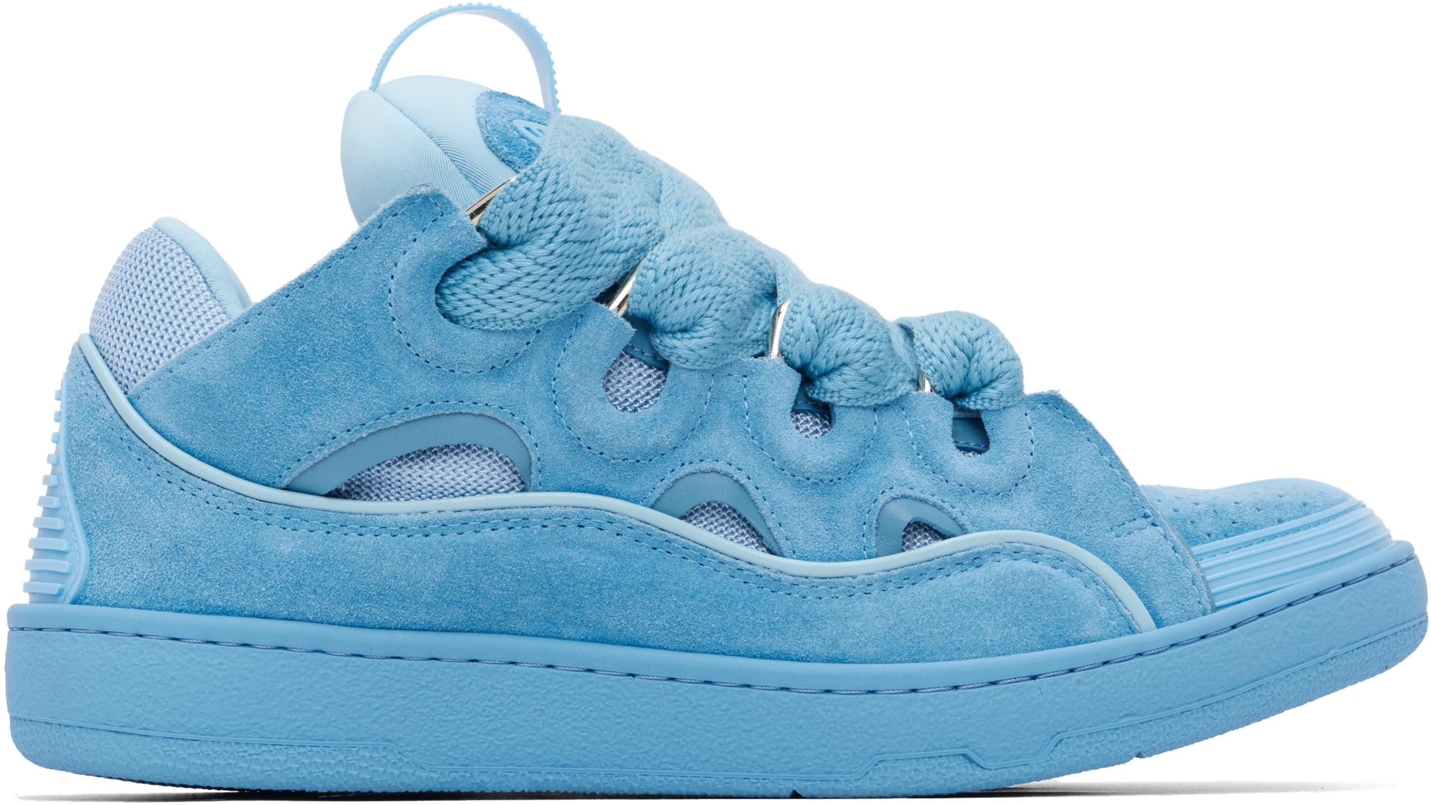 Blue Curb Monochrome Suede Sneakers by LANVIN