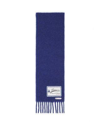 Blue Fringed Wool Scarf with 22 Faubourg Label by LANVIN