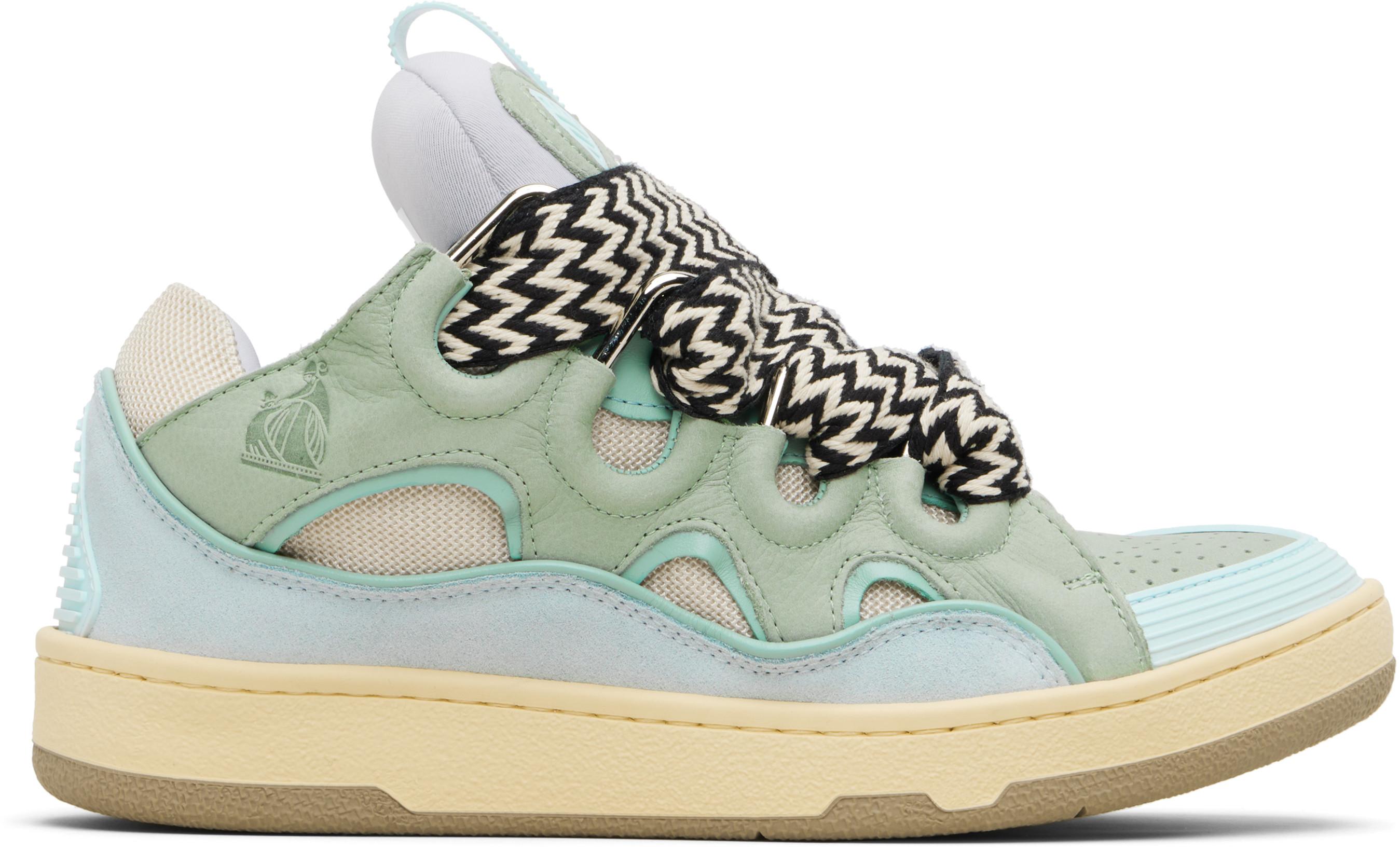 Blue Leather Curb Sneakers by LANVIN