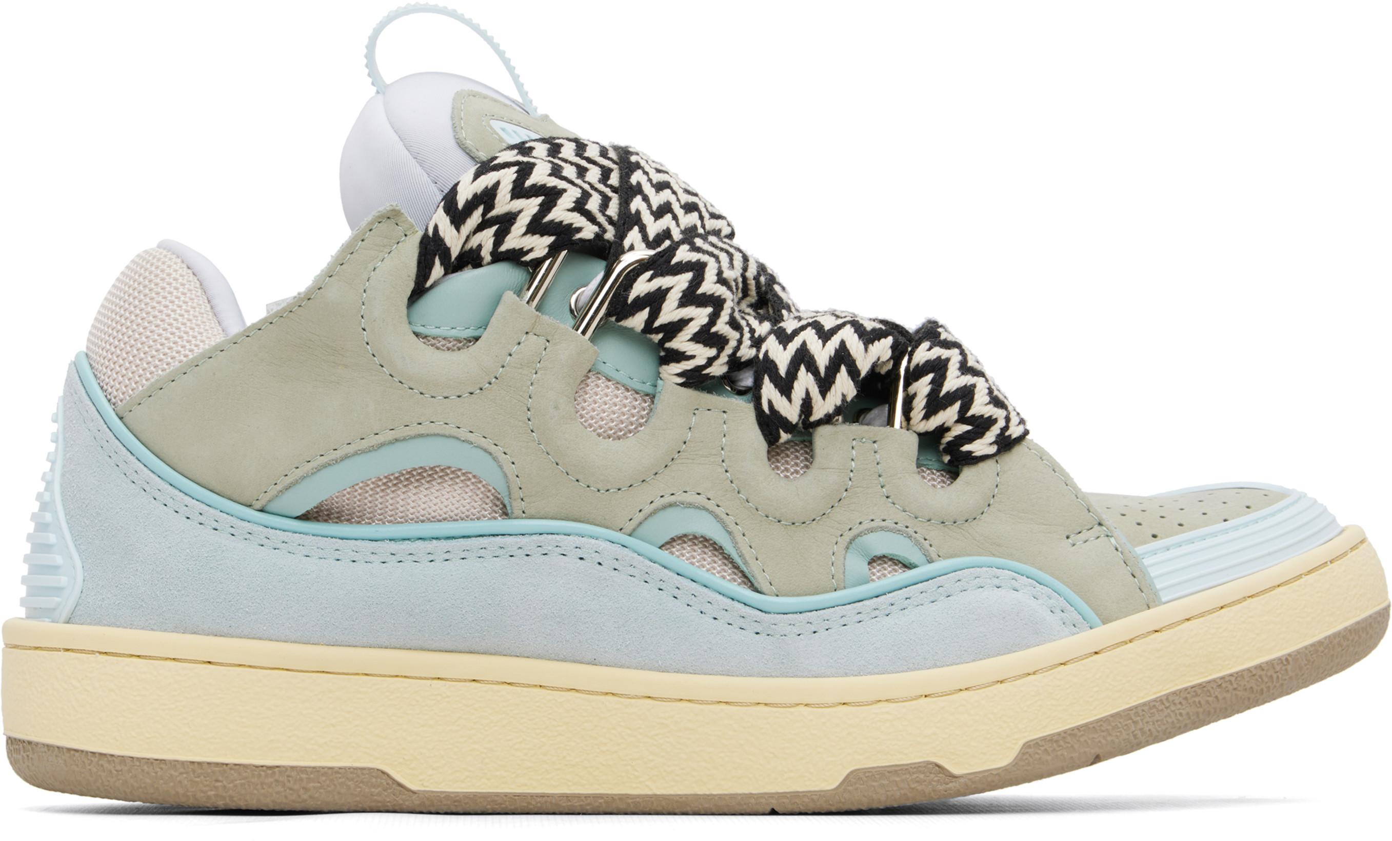 Blue Leather Curb Sneakers by LANVIN