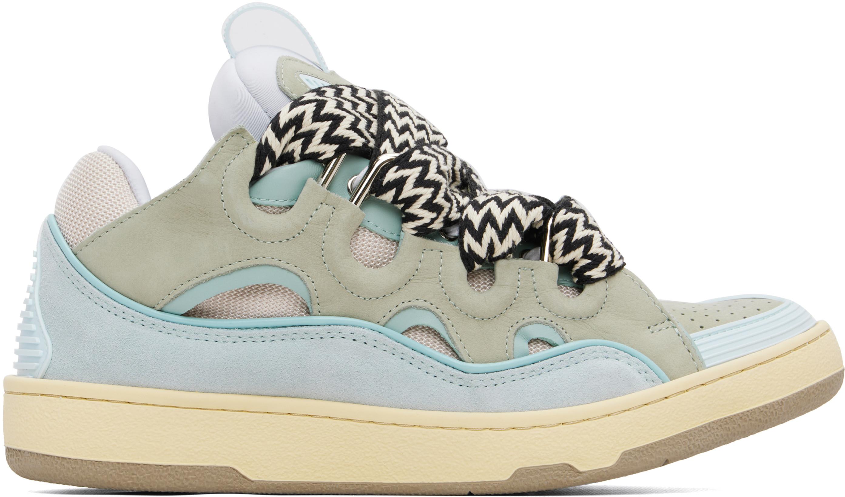 Blue Leather Curb Sneakers by LANVIN