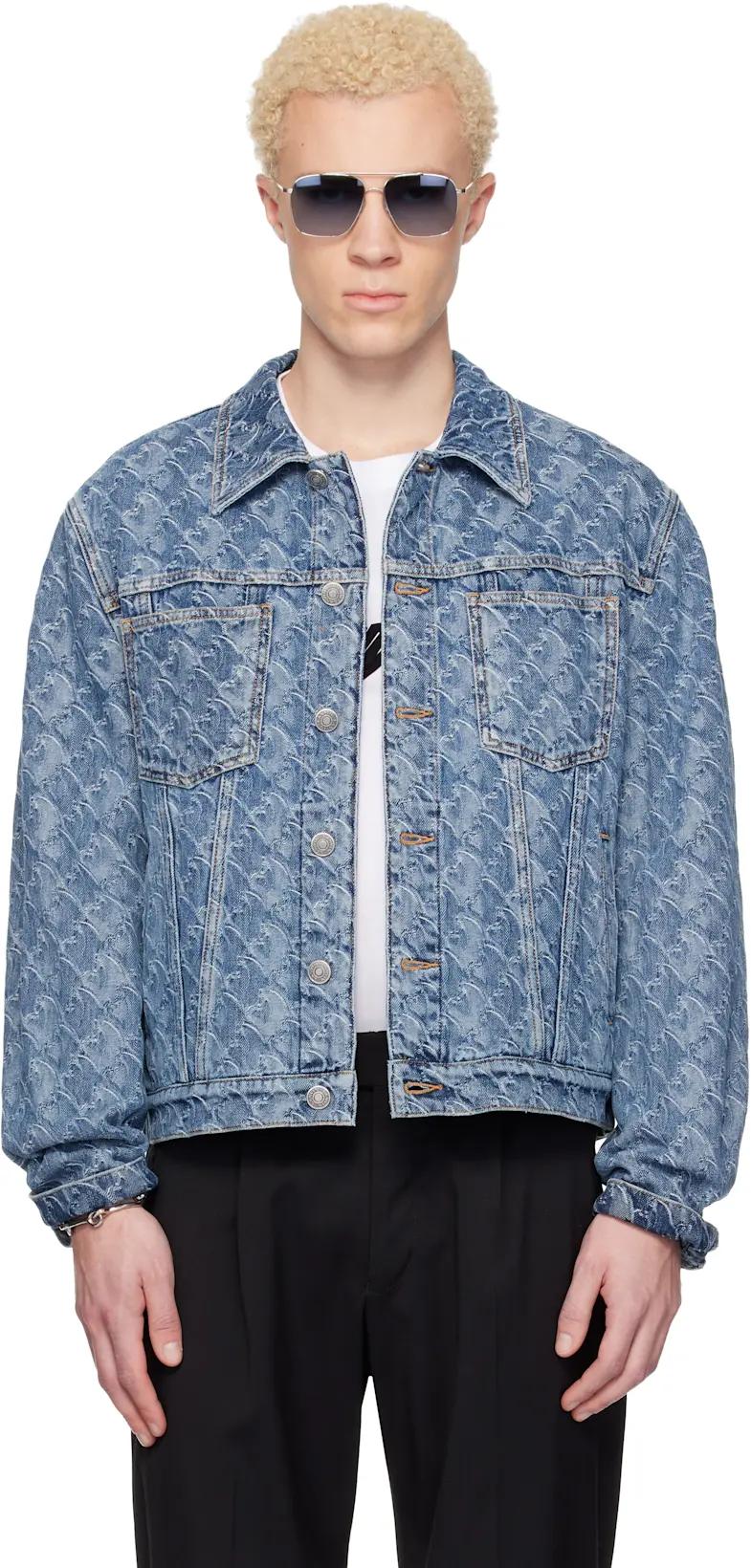 Blue Lunar Year Jacquard Denim Jacket by LANVIN