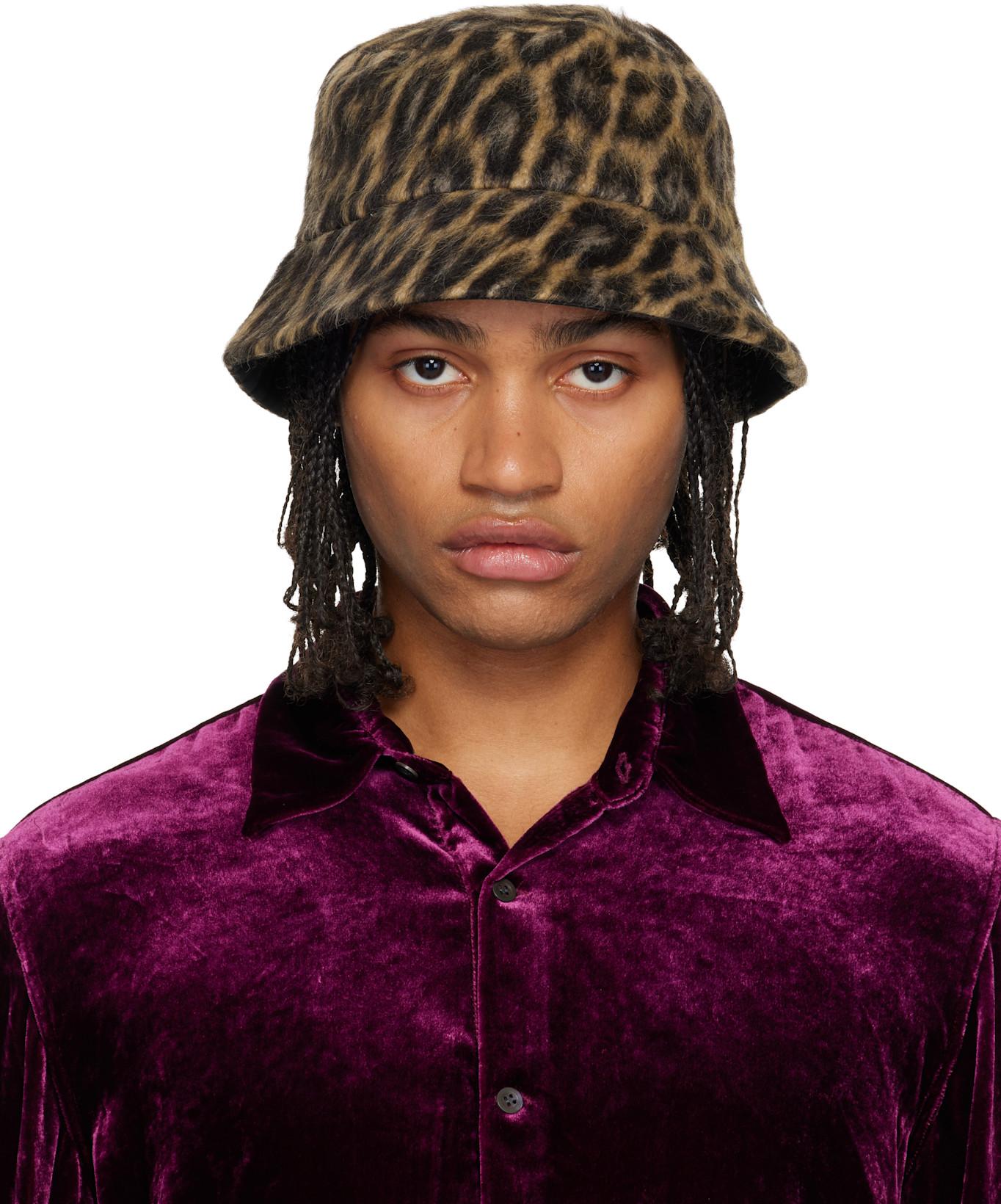 Brown Leopard Print Reversible Bucket Hat by LANVIN