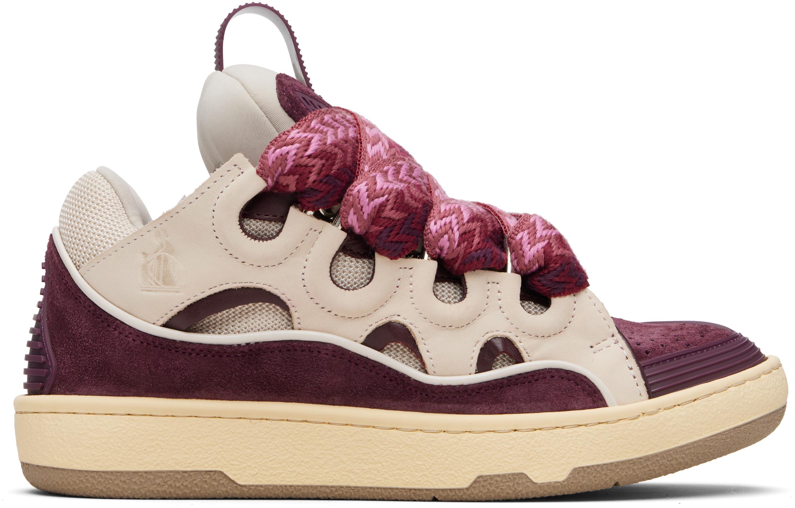 Burgundy & Beige Leather Curb Sneakers by LANVIN
