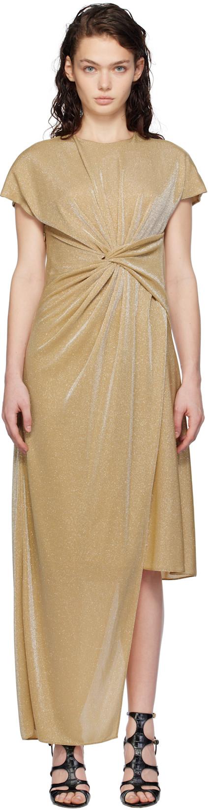 Gold Asymmetrical Lurex Maxi Dress by LANVIN