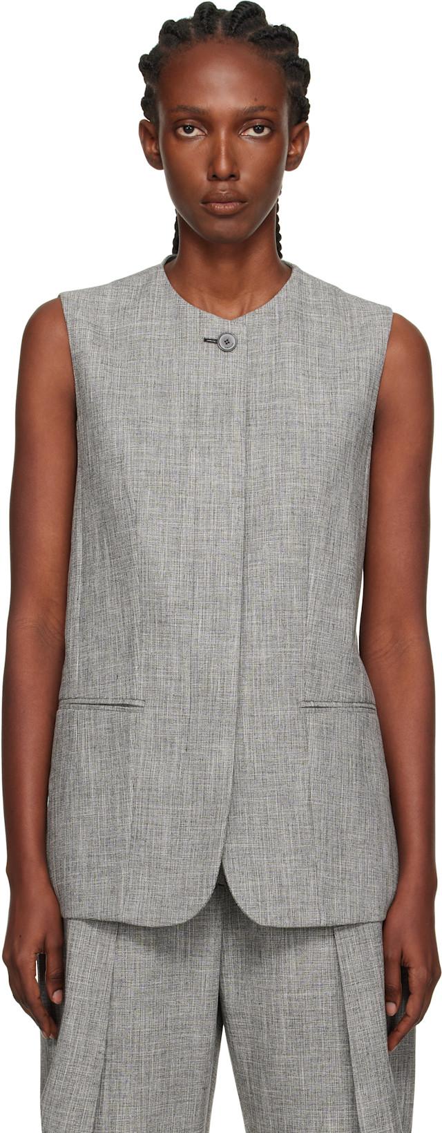 Gray Button Vest by LANVIN