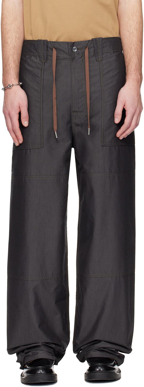 Gray Wide-Leg Chambray Cargo Pants by LANVIN