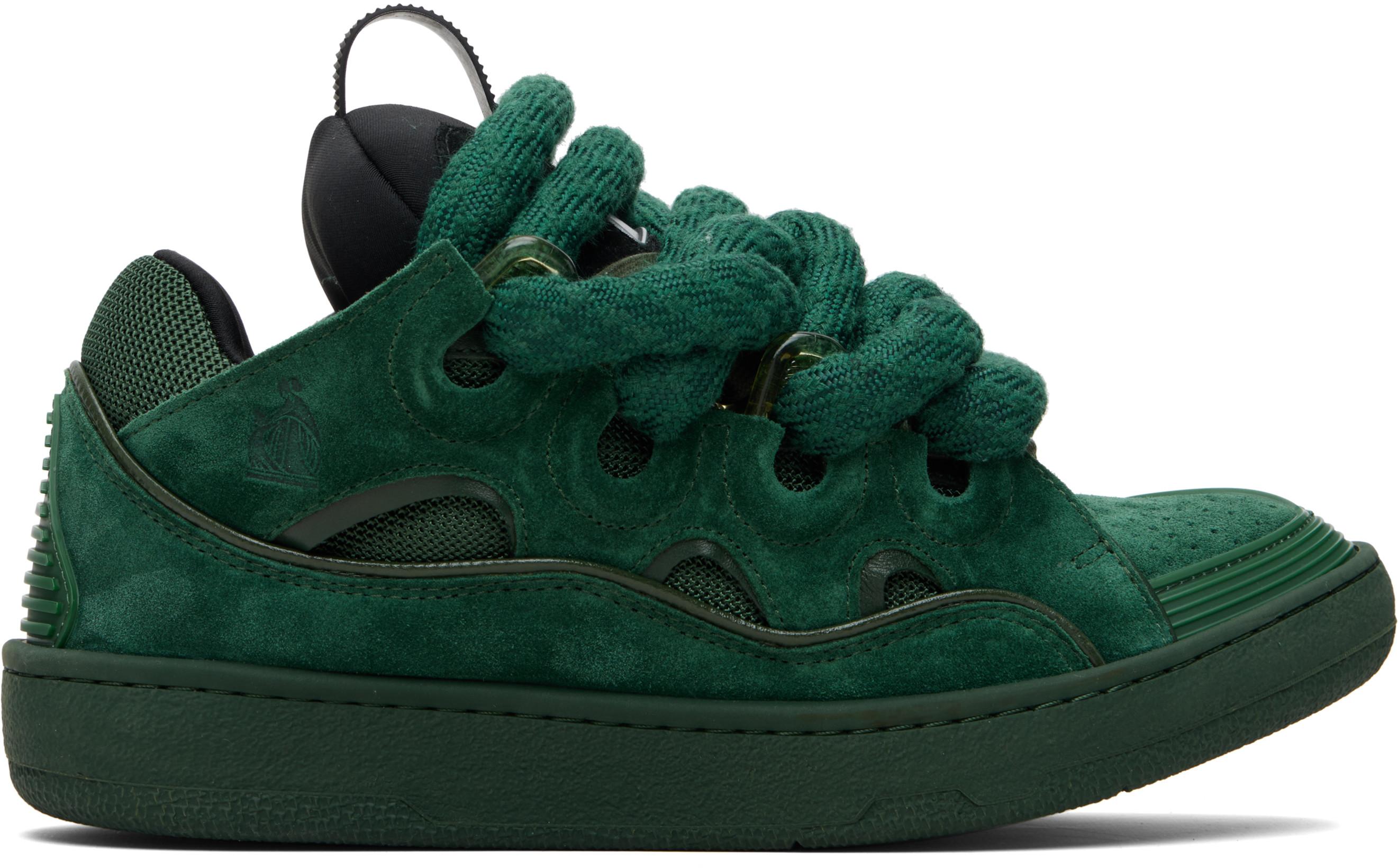 Green Curb Leather With Snake Laces Sneakers by LANVIN