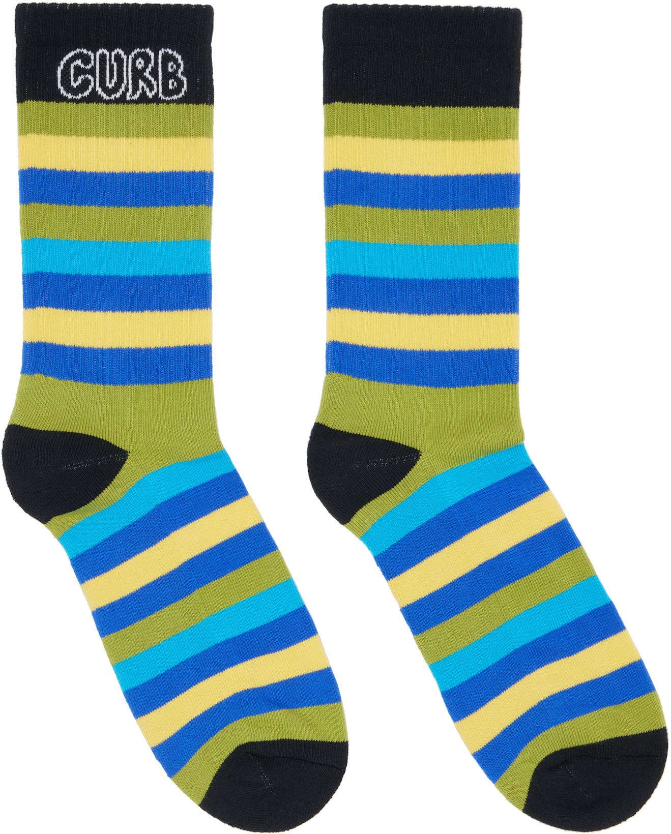 Green & Blue 'Curb' Striped Cotton Socks by LANVIN