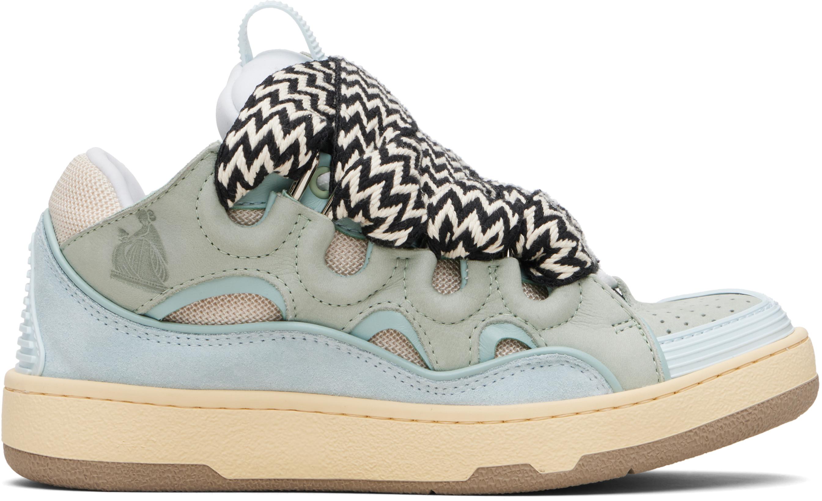 Green & Blue Leather Curb Sneakers by LANVIN