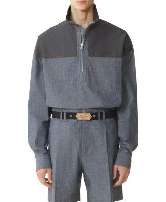 High Zip-Neck Chambray Top by LANVIN