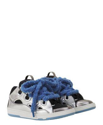 Men's Curb Metallic Leather Sneakers With Mesh Laces by LANVIN