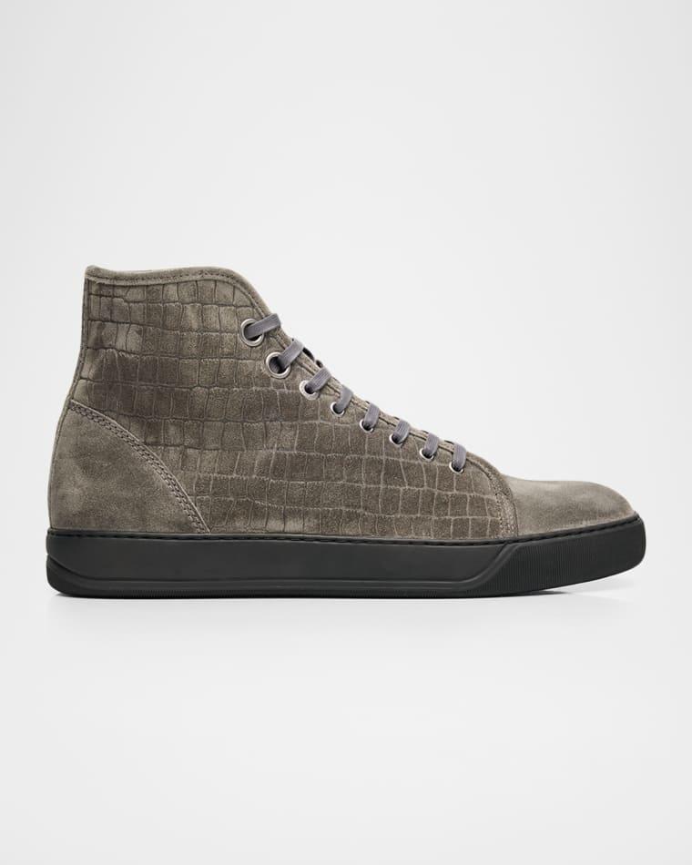 Men's DBB1 Croc-Embossed Suede High-Top Sneakers by LANVIN