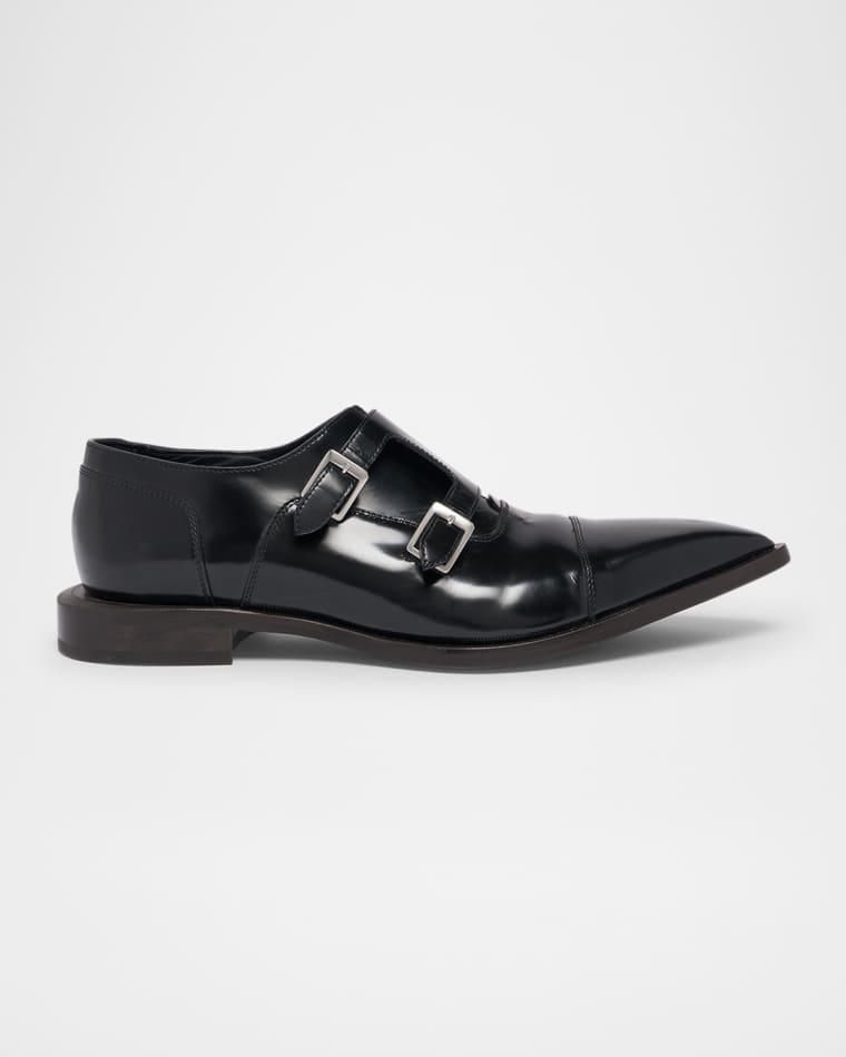 Men's Leather Point-Toe Double-Monk Strap Loafers by LANVIN