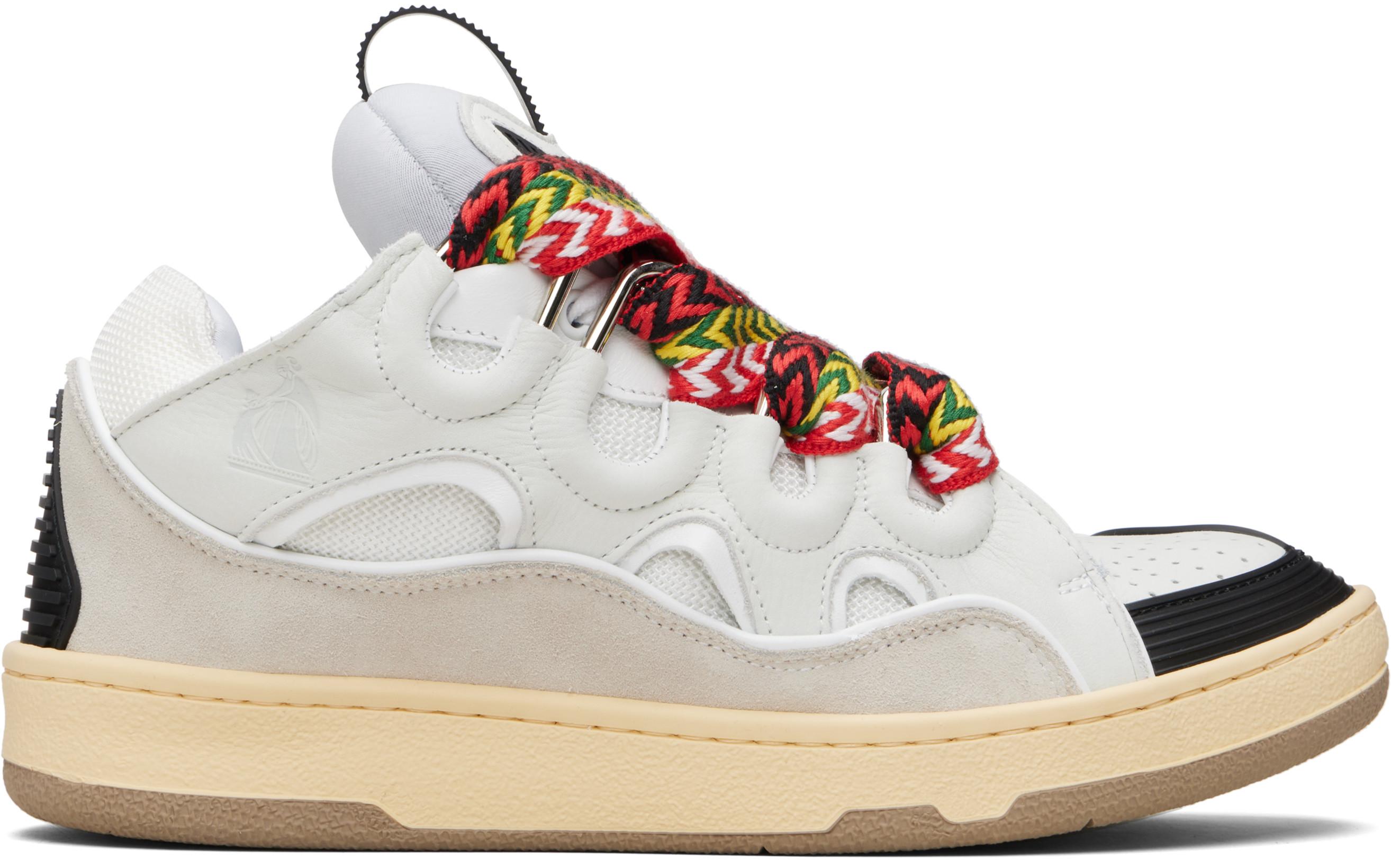 Off-White & Black Leather Curb Sneakers by LANVIN