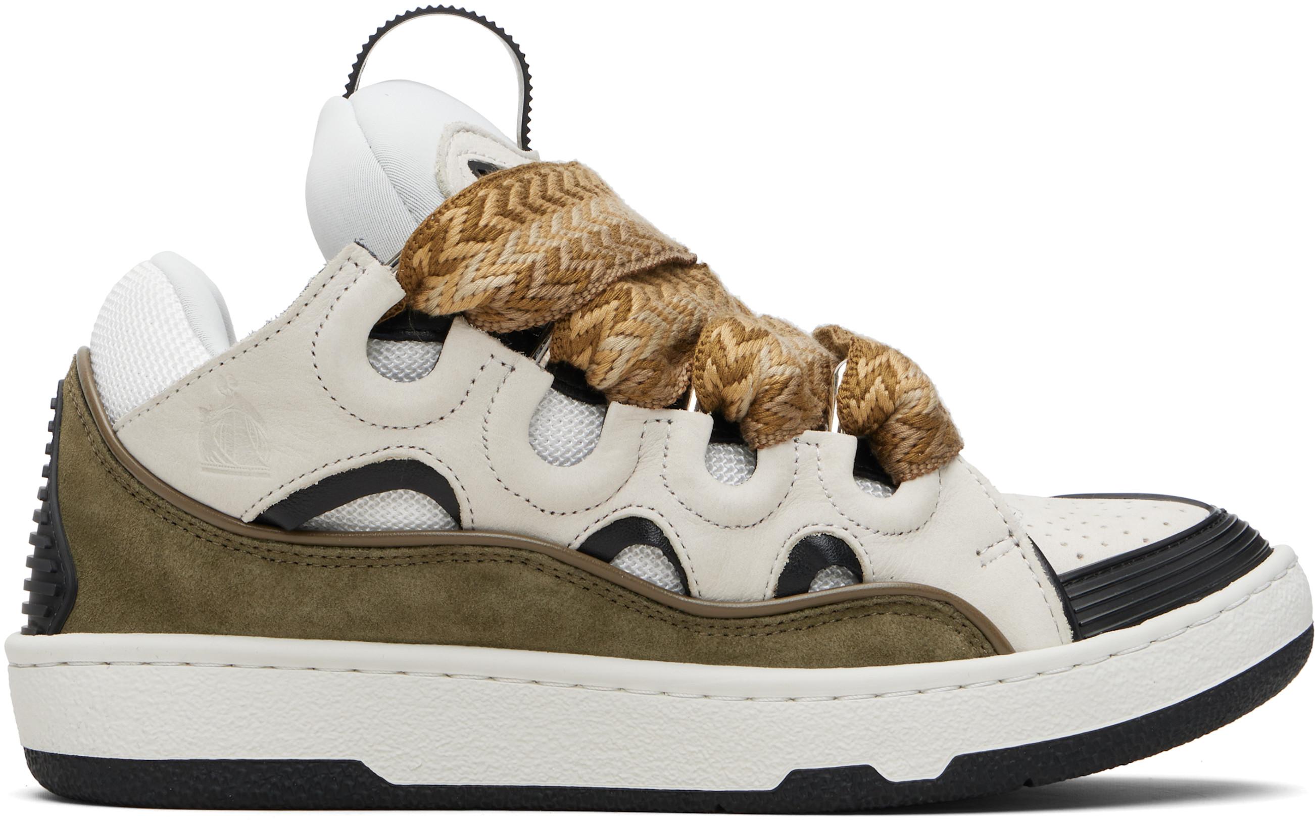 Off-White & Khaki Curb Leather Sneakers by LANVIN