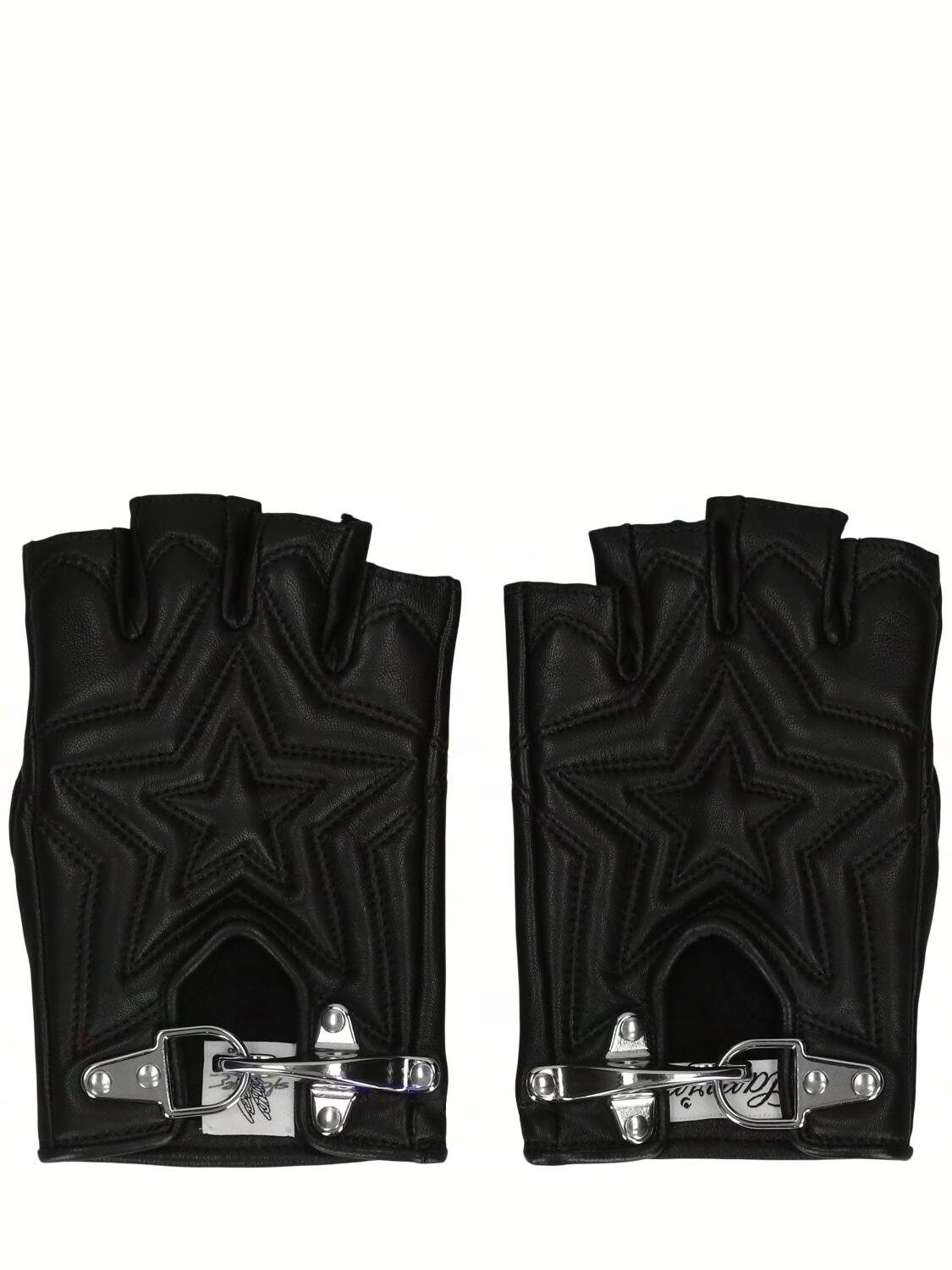 Padded Leather Fingerless Gloves by LANVIN