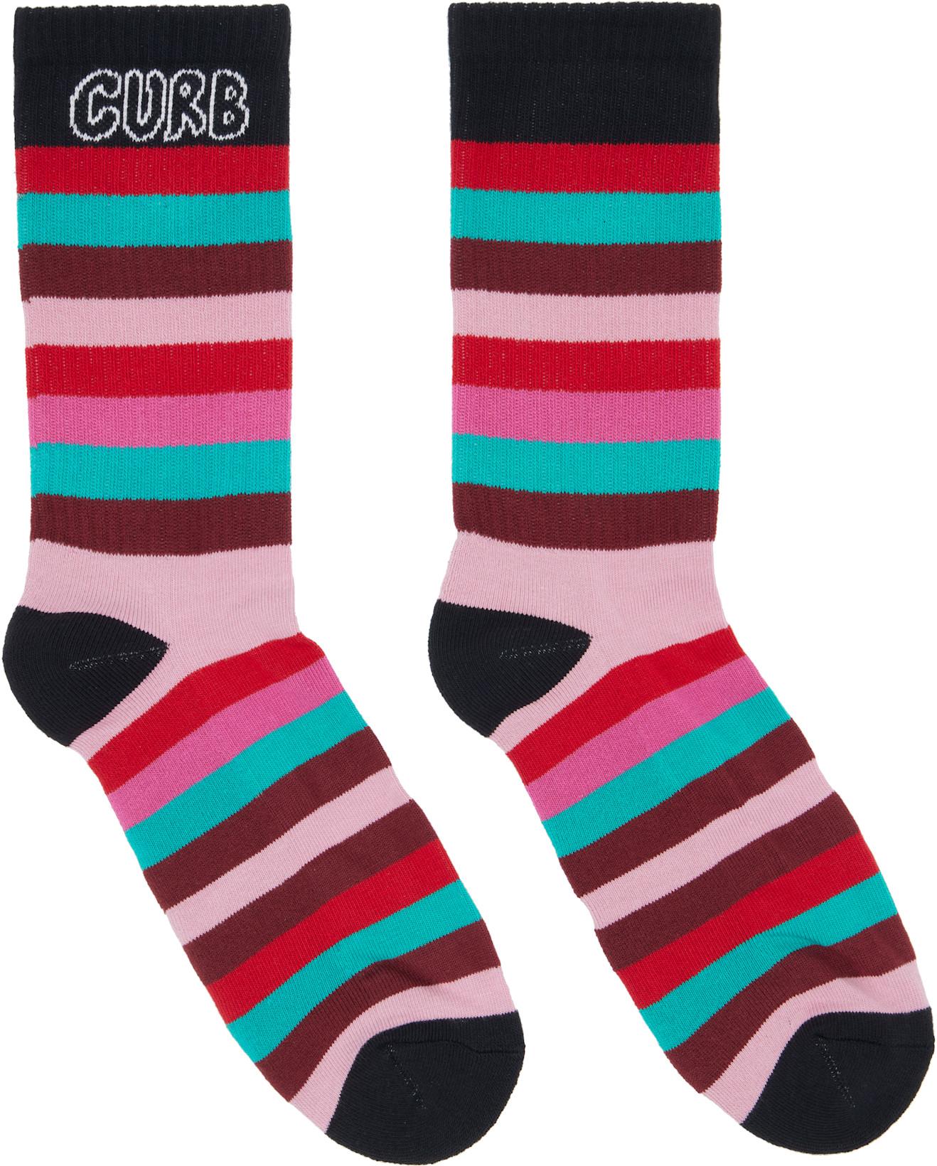 Pink 'Curb' Striped Cotton Socks by LANVIN
