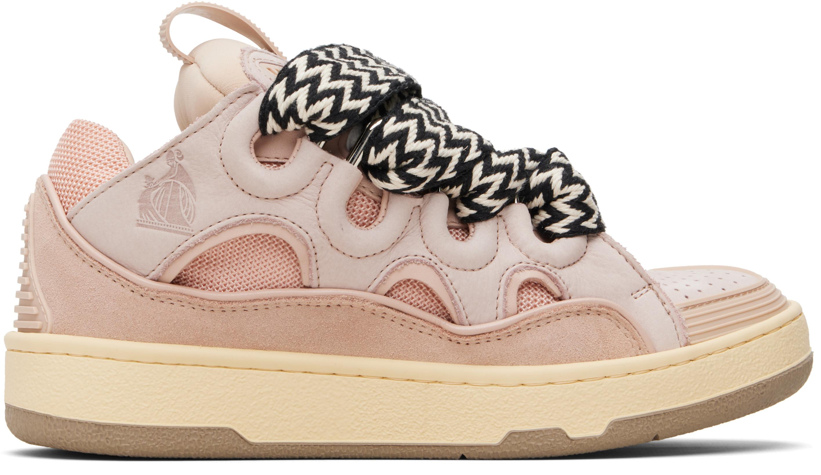 Pink Leather Curb Sneakers by LANVIN