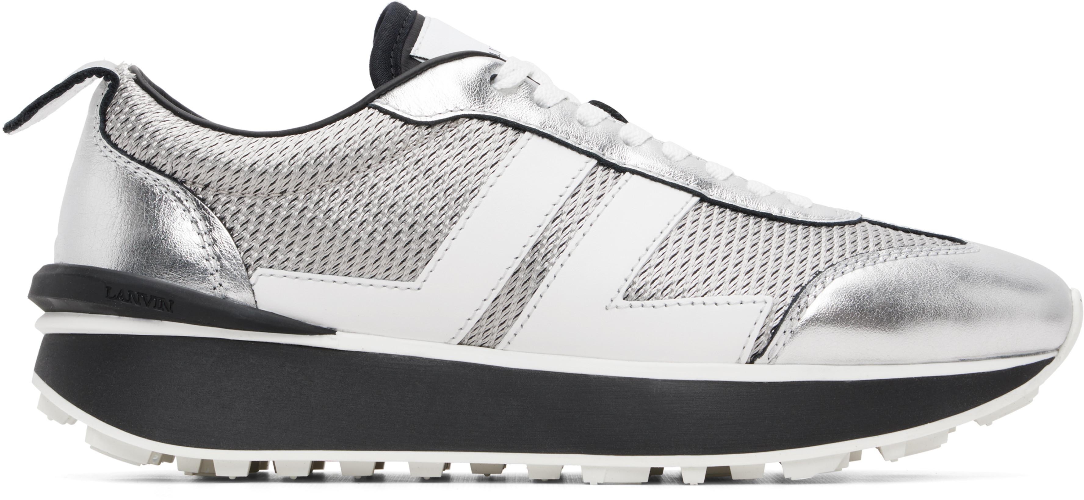 Silver Crinkled Metallic Leather Bumpr Sneakers by LANVIN
