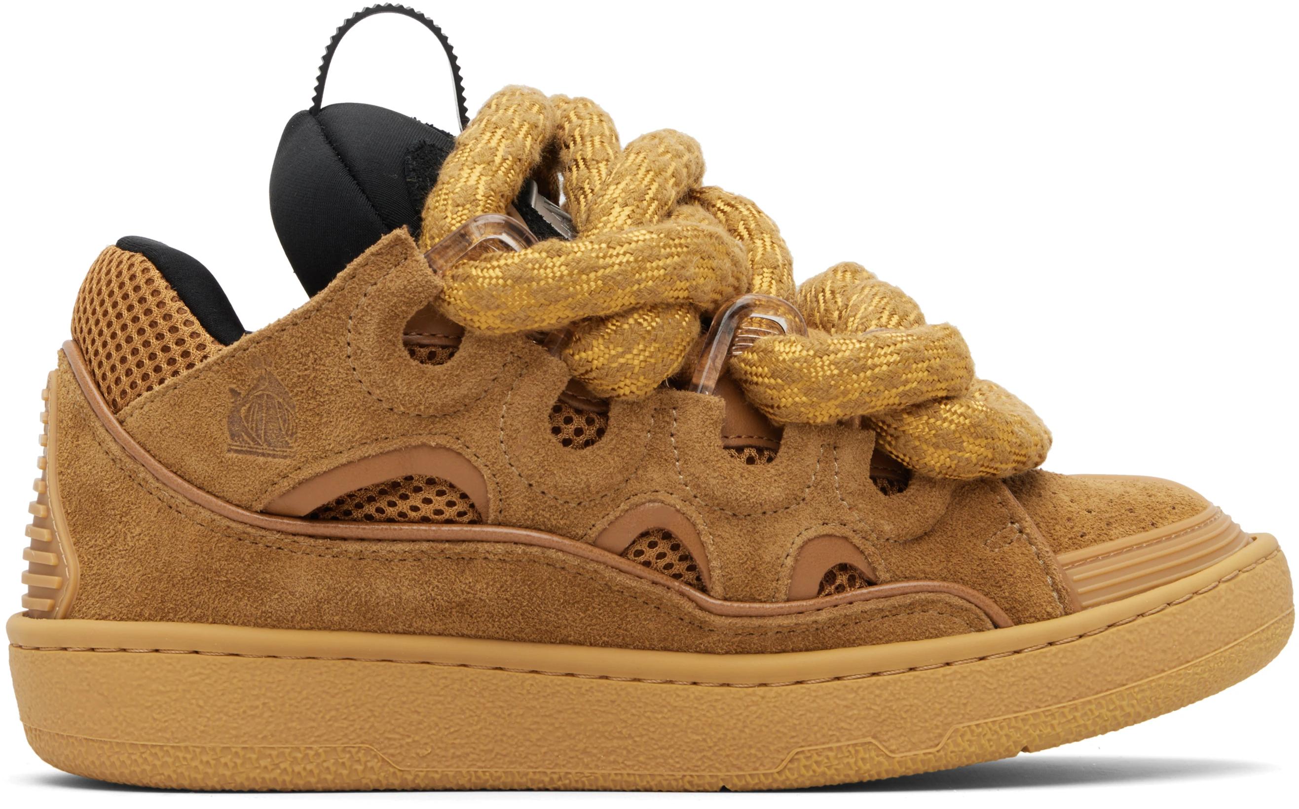 Tan Curb Leather With Snake Laces Sneakers by LANVIN
