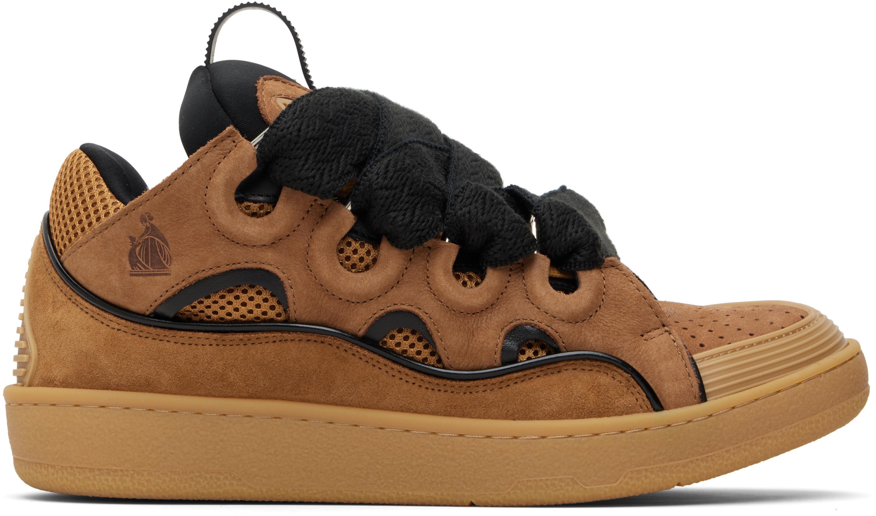 Tan & Black Curb Leather Sneakers by LANVIN
