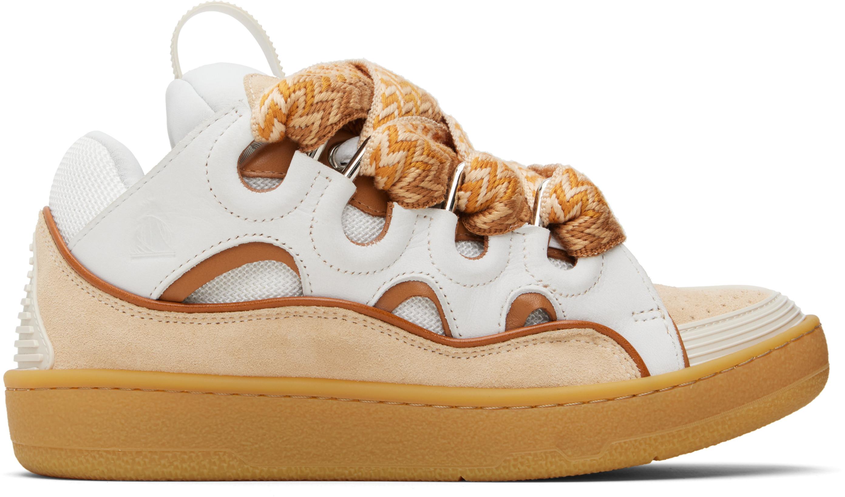 White & Orange Curb Leather Sneakers by LANVIN