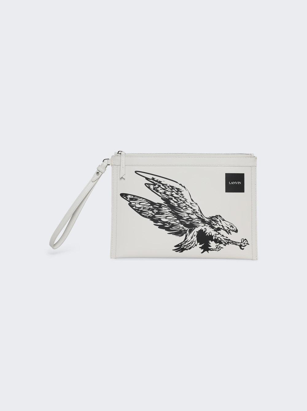 X Future Zipped Flat Pouch With Eagle Print White Mustang  | The Webster by LANVIN