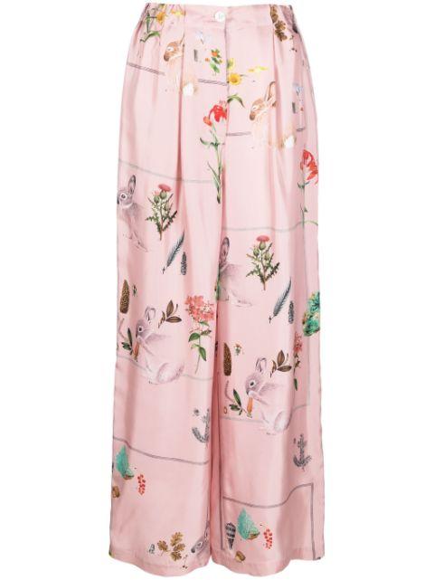 foliage-print silk palazzo trousers by LANVIN