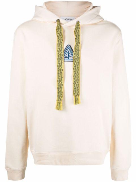 fringed drawstring logo hoodie by LANVIN