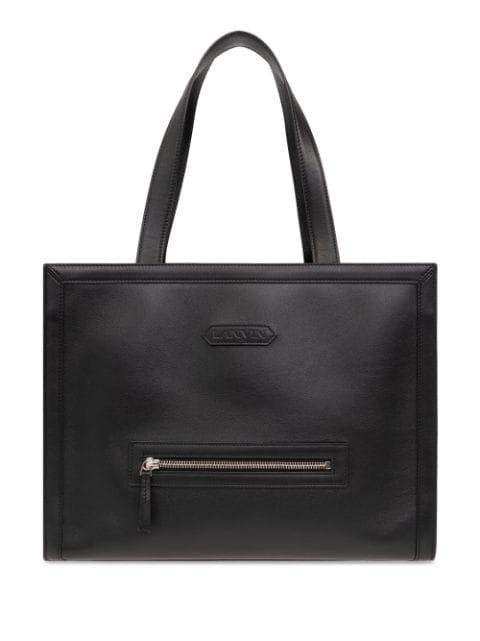 logo-patch leather tote bag by LANVIN