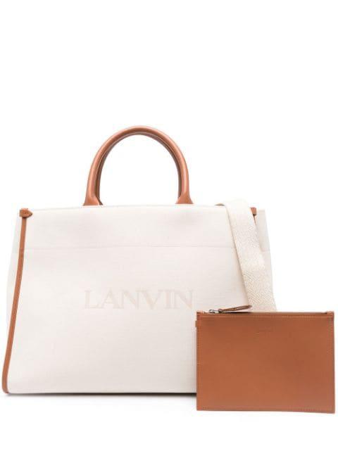 logo-print leather tote bag by LANVIN