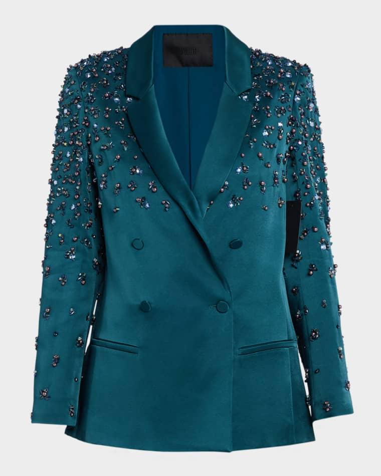Crystal Embroidered Satin Double-Breasted Blazer by LAPOINTE