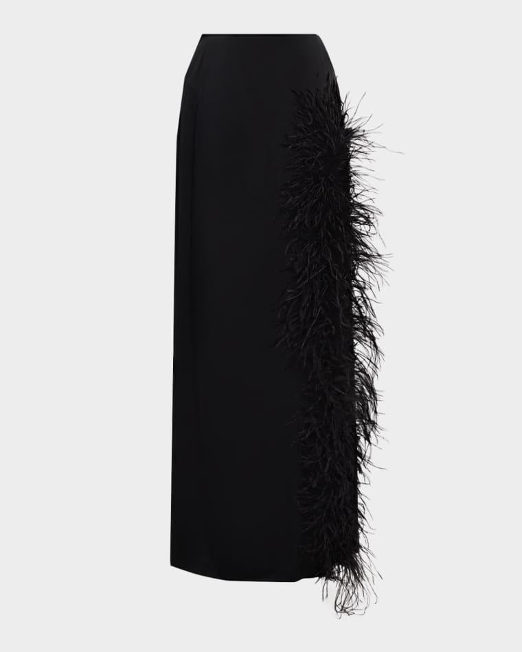 Feather-Trimmed Slit Satin Maxi Skirt by LAPOINTE