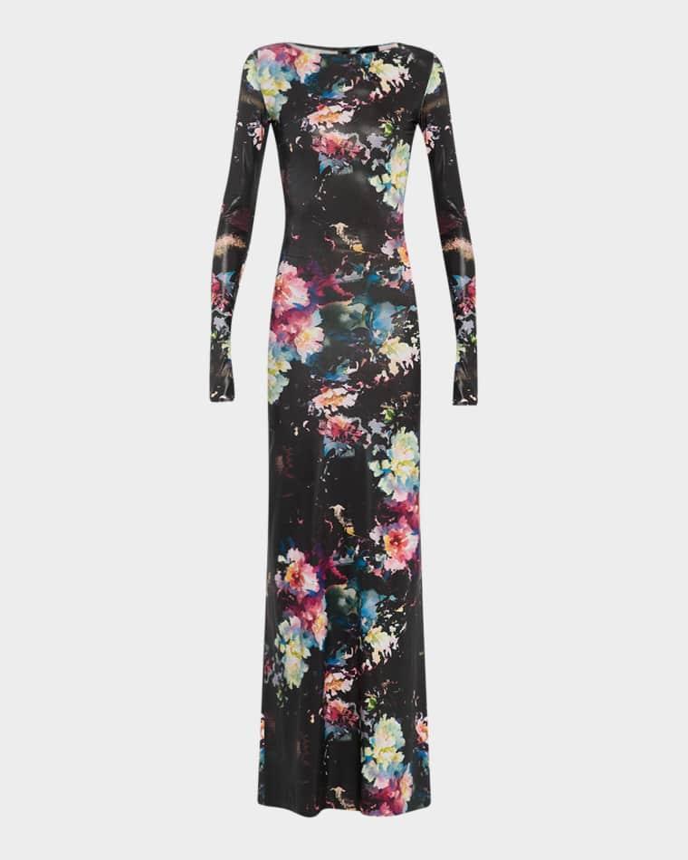Floral Jersey Long-Sleeve Gown by LAPOINTE