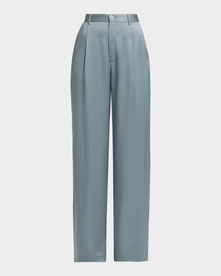 High-Rise Pleated Satin Wide-Leg Pants by LAPOINTE