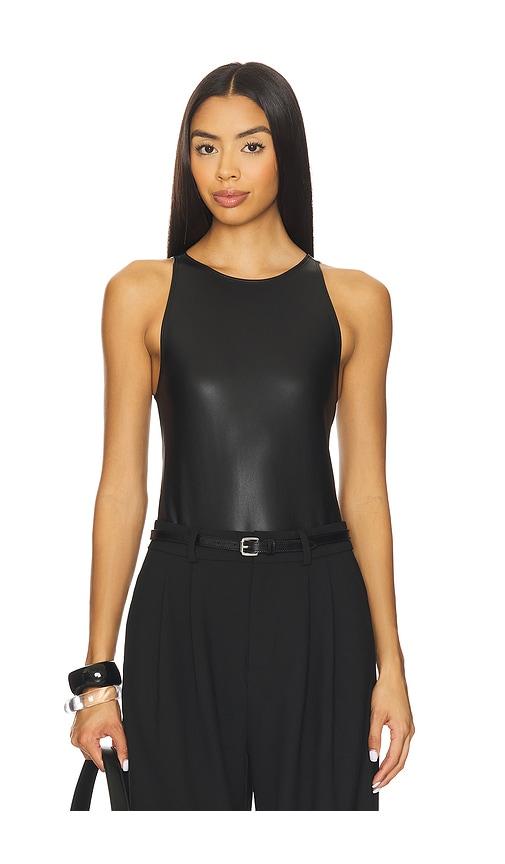 Lapointe Faux Leather Halter Bodysuit in Black by LAPOINTE