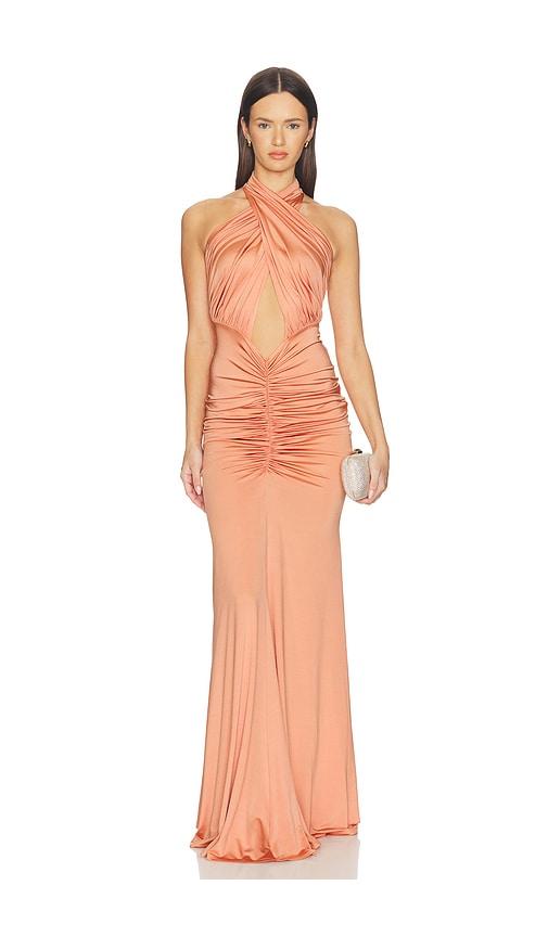 Lapointe Sleeveless Halter Ruched Gown in Coral by LAPOINTE