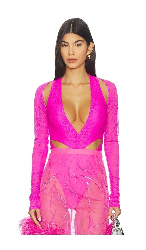 Lapointe Snake Lace Bodysuit in Pink by LAPOINTE
