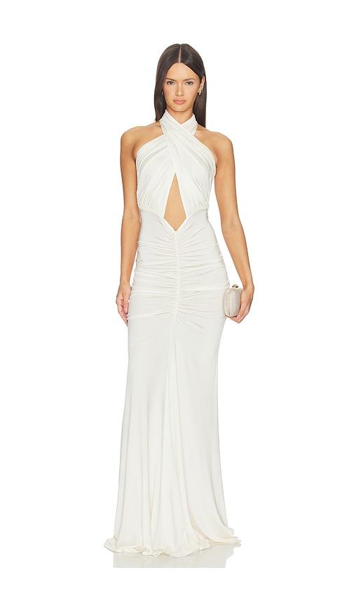 Lapointe x REVOLVE Jersey Sleeveless Halter Ruched Gown in Cream by LAPOINTE