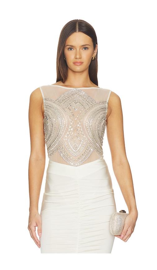 Lapointe x REVOLVE Mosaic Embroidered Bodysuit in Cream,Metallic Silver by LAPOINTE