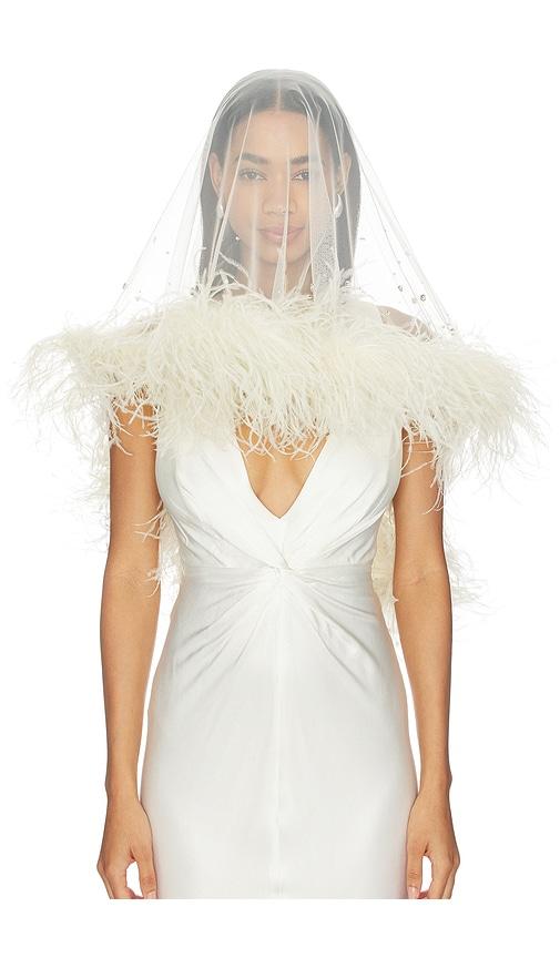 Lapointe x REVOLVE Tulle Embroidered Short Veil With Feathers in Cream by LAPOINTE