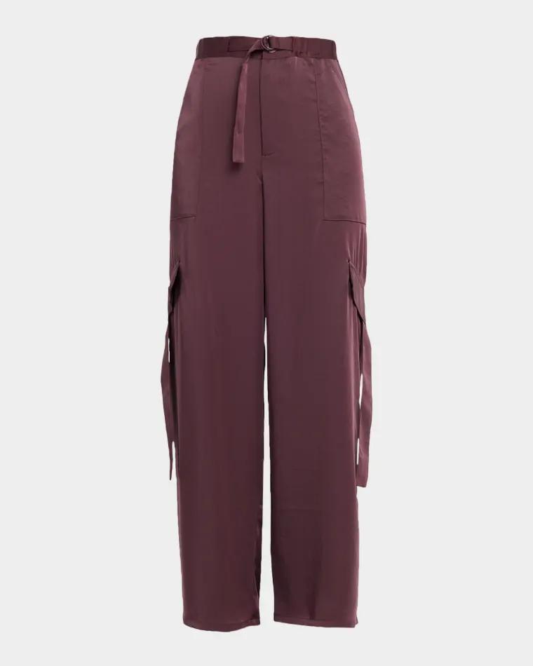 Lightweight Satin Belted Wide-Leg Utility Pants by LAPOINTE